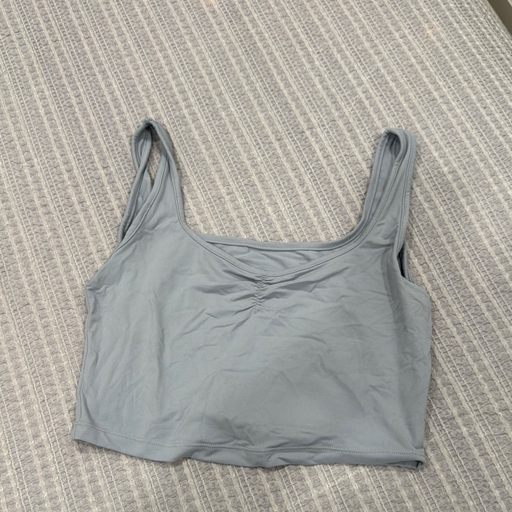 Alphalete Grey Fitted Ruched Cropped Tank Top